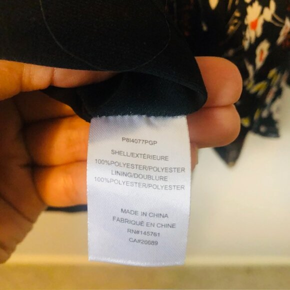 Parker Mini Dress with Flare Sleeves & Floral Neck Collar Black Size S - Picture 9 of 11